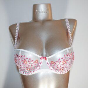 Aubade Paris Sample Fleur de Cristal White and bright Pink Bra 34B
